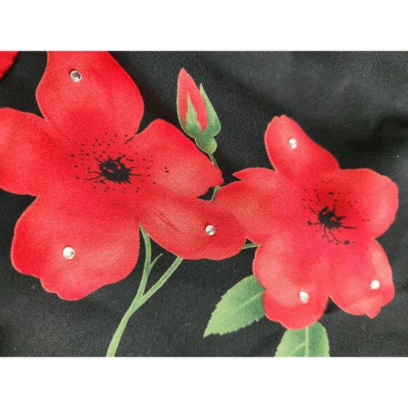 betsy and adam By Jalene dress Black With Red Flower Rhinestones 10 Pre-owned - Picture 7 of 9